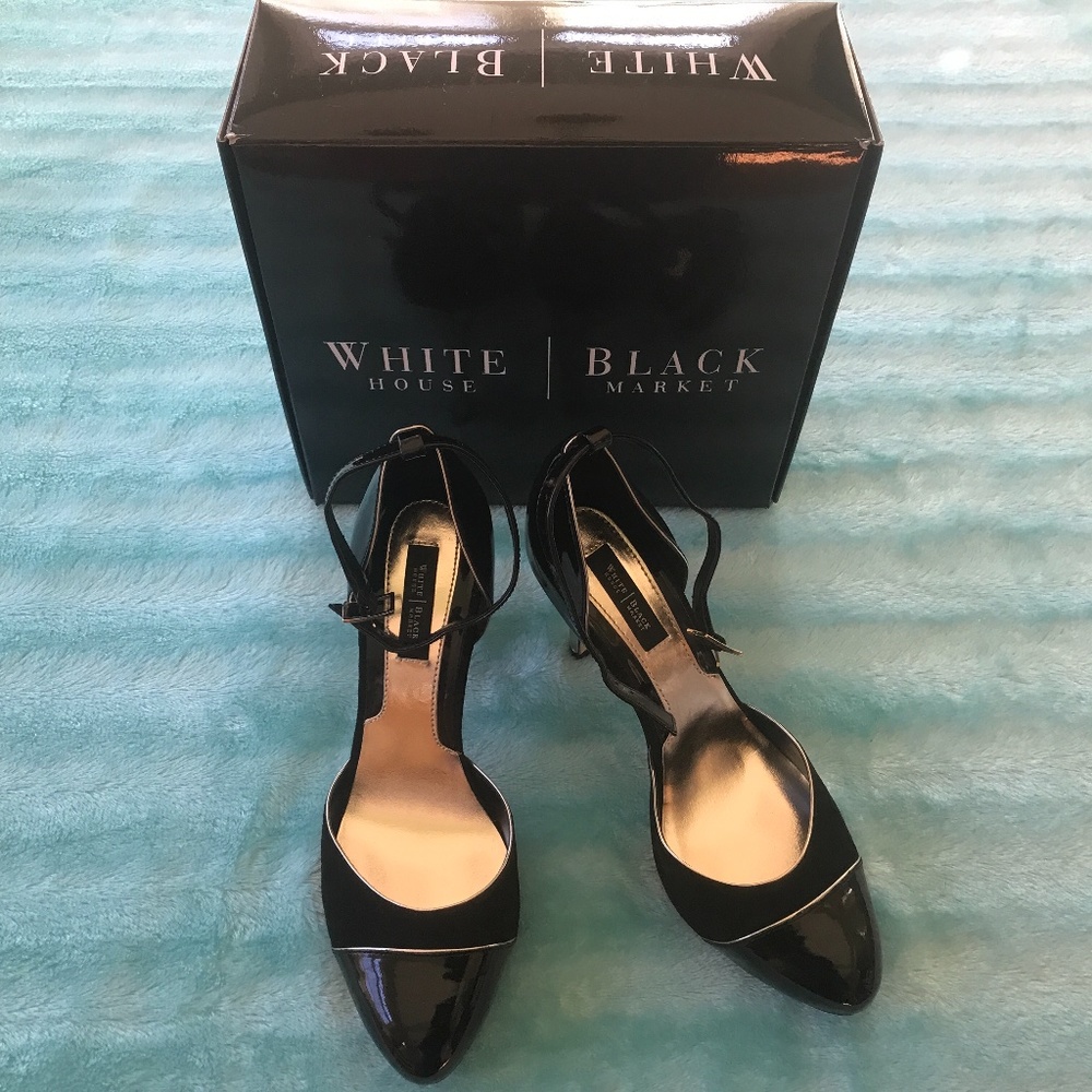 White House Black Market black and gold Cupid Heels size 9.5